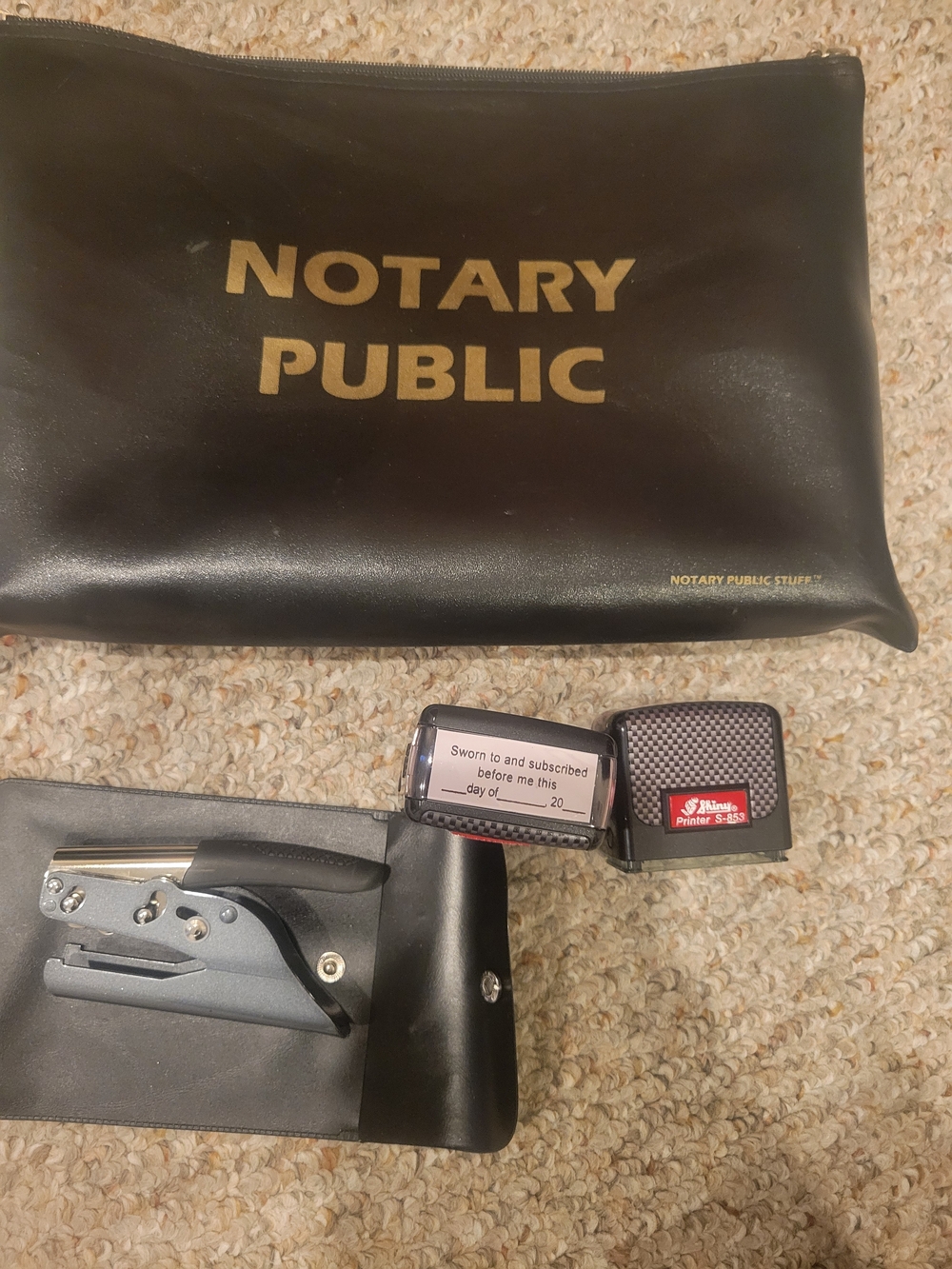 Notary Public Black Document Pouch with Stamps